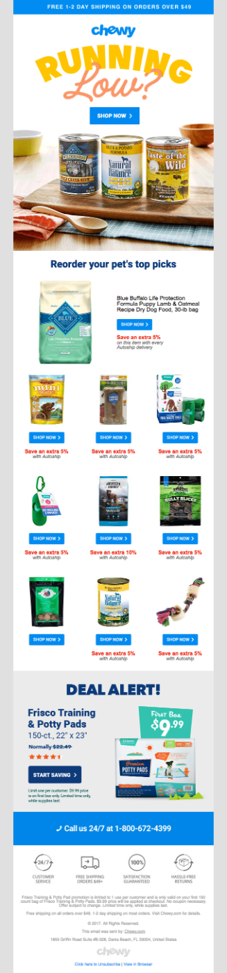 Chewy Replenishment Reminder Email