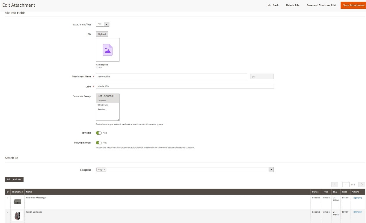 data on the file match our product attachments settings in magento 2 data on the file match our product attachments settings in magento