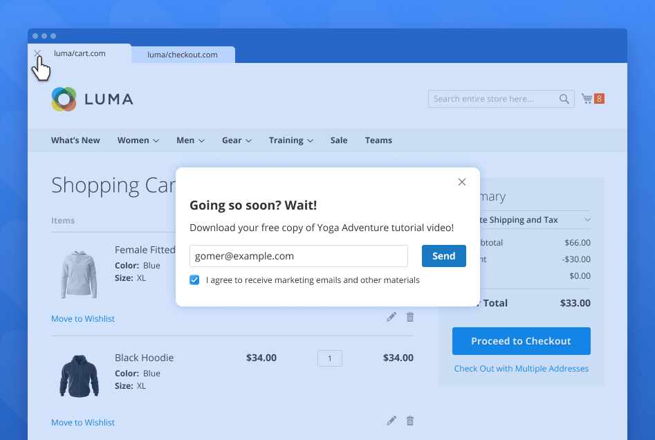 magento 2 abandoned cart with exit popup