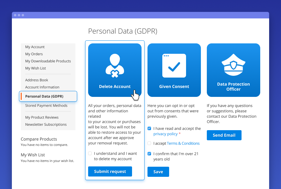 gdpr delete account in magento 2 extension gdpr delete account