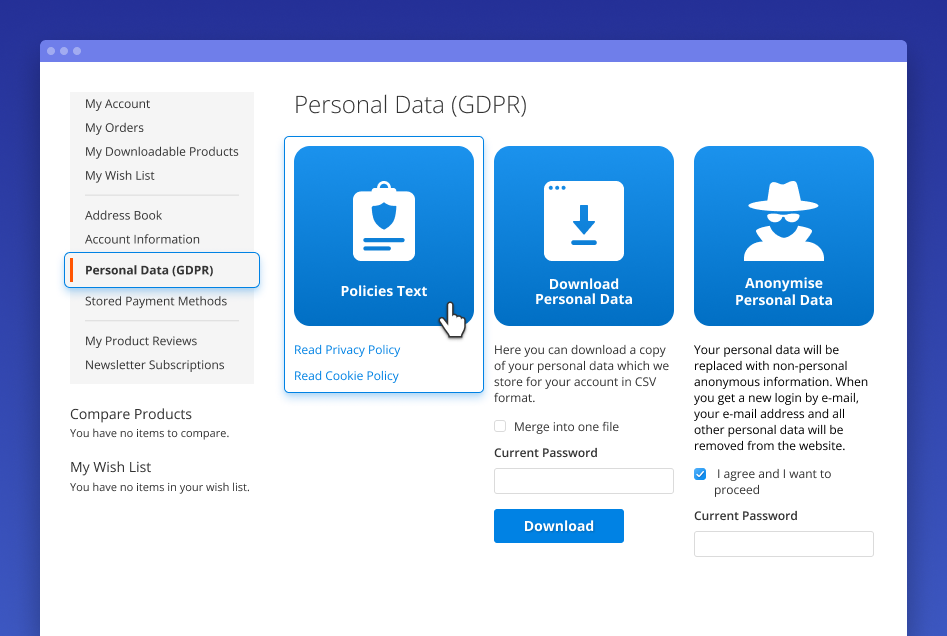 gdpr magento 2 privacy links gdpr magento 2 custom tab name