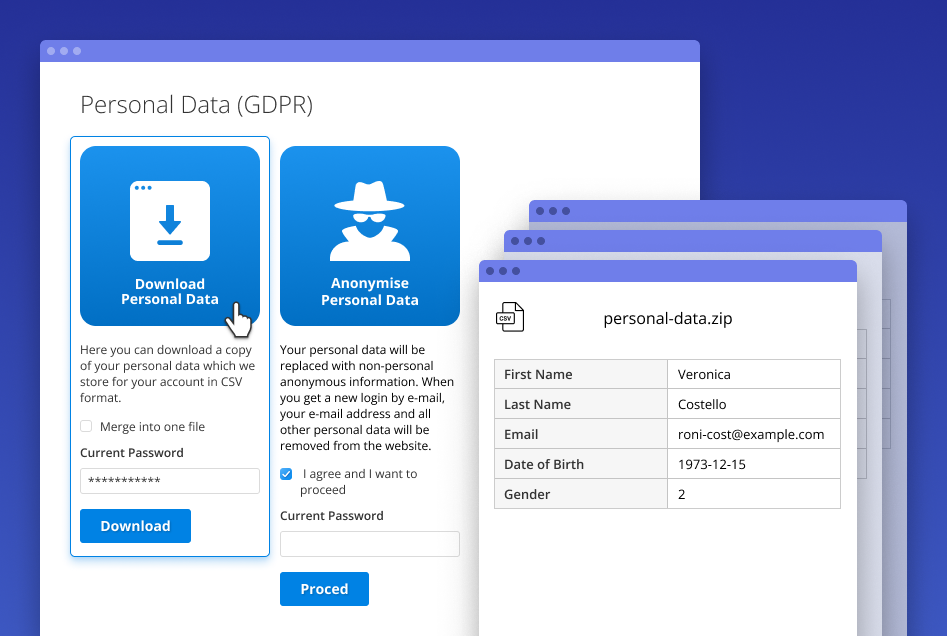 gdpr download personal datain m2 module magento 2 gdpr