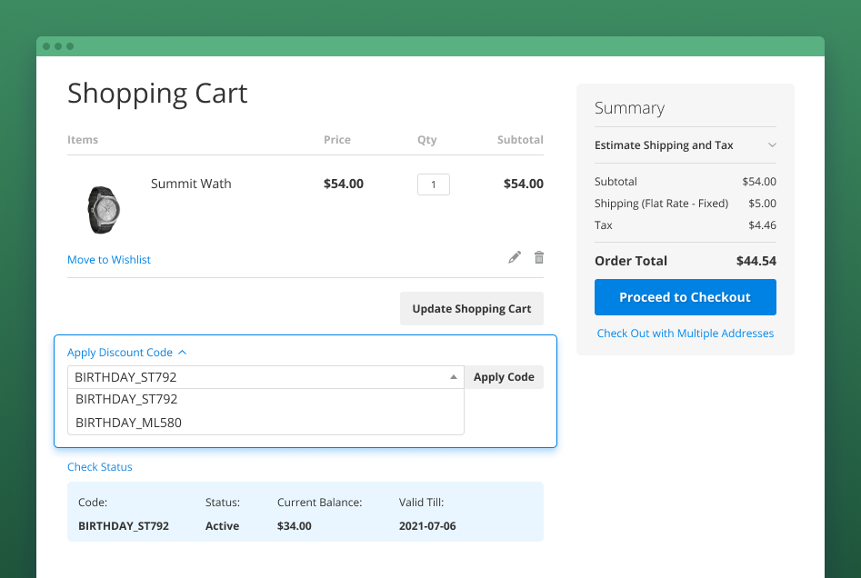 gift card in shopping cart magento 2 gift card application