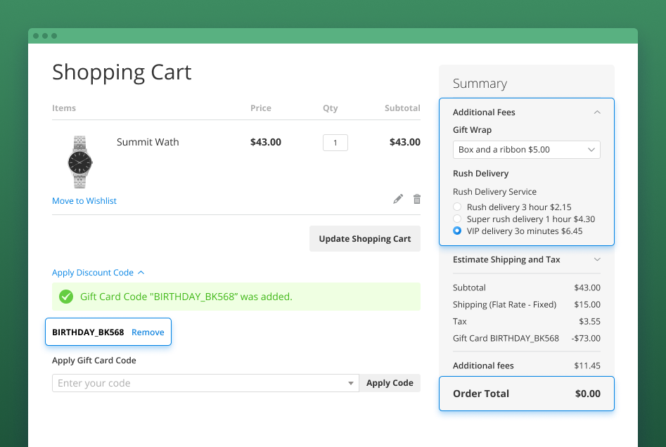 gift card for extra fee magento 2 gift card application for amasty extra fee