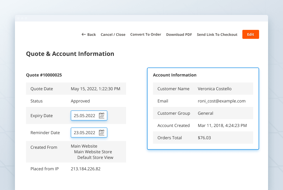 check customer info in quote request