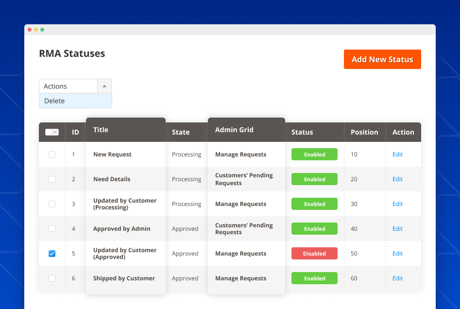 magento 2 return statuses rma statuses