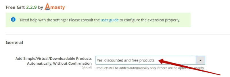 free gift magento 2 backend settings