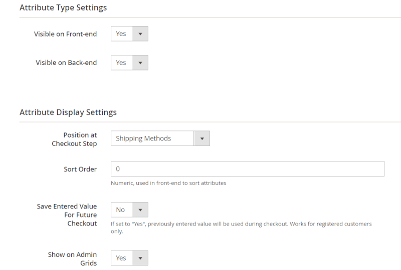 attribute type settings